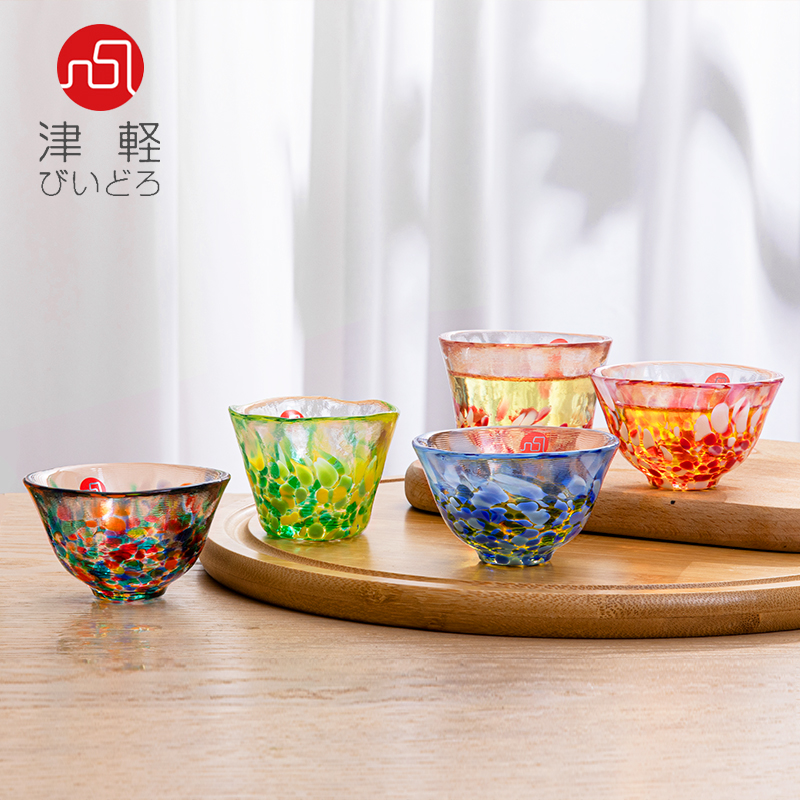 日本进口aderia津轻彩色手工玻璃日式清酒杯冷酒烧酒杯茶杯品茗杯