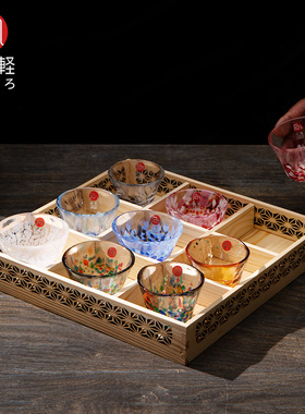新品创意九宫格清酒杯日本进口aderia津轻彩色手工玻璃茶杯品茗杯
