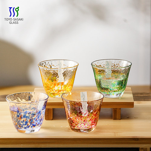 日本进口强化彩色水晶玻璃清酒杯