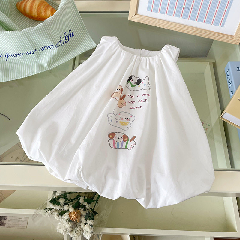 【现货】XQ259403女童连衣裙2025夏季新款韩版卡通小狗刺绣清新可