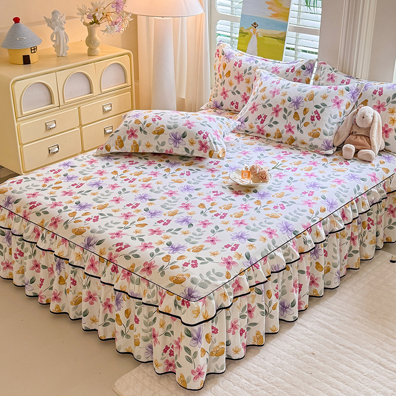 热销床单双层花边单件床罩席梦思席梦思防滑保护套床裙三件套床笠