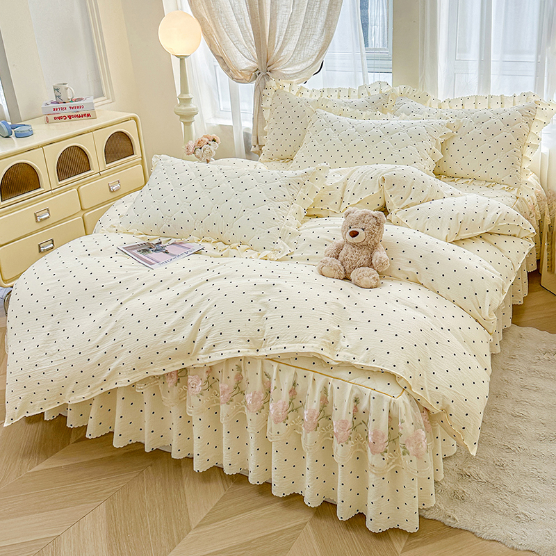 热销夹棉床裙四件套加棉床罩三件套席梦思防滑保暖床单件被套床品