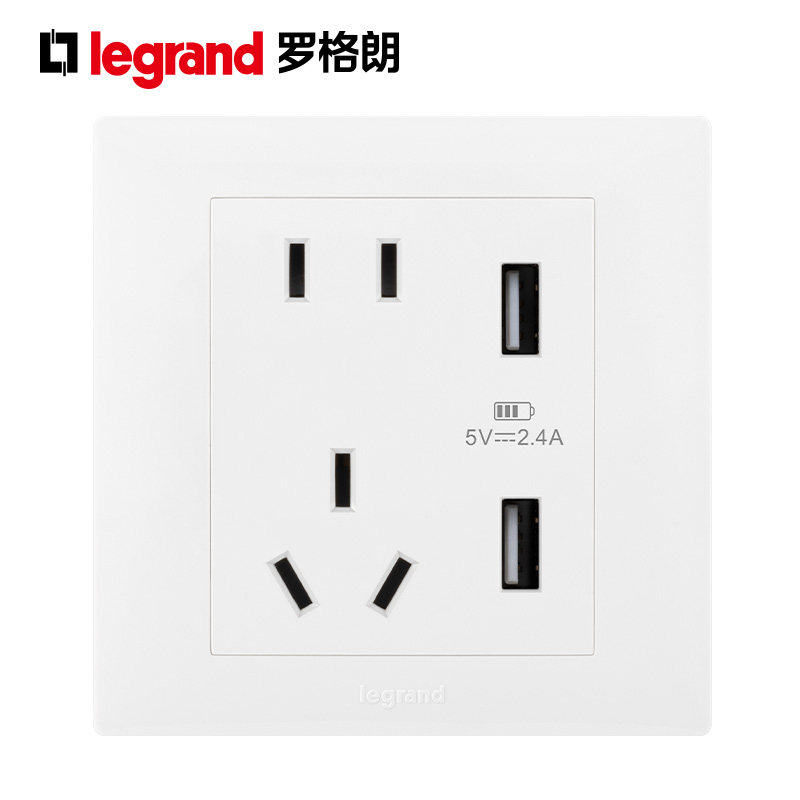 tcl罗格朗博蕴五孔带usb开关插座面板86型墙壁充电双口家用