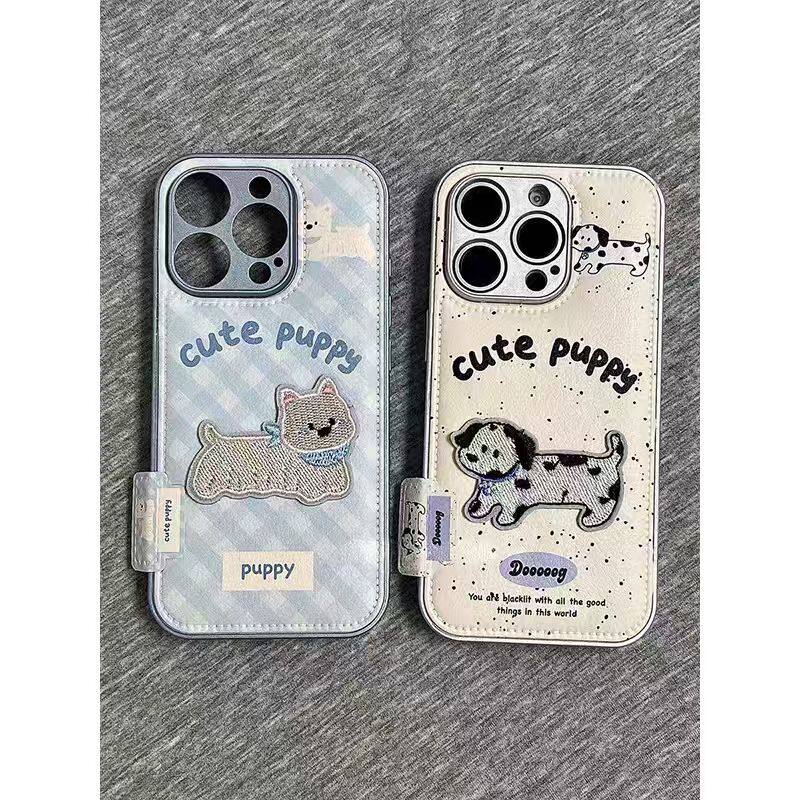 刺绣小狗适用苹果17手机壳iphone16pro保护套新款小米17秋冬华为p80/nova14/mate70/reno14/x200/s30/荣耀400