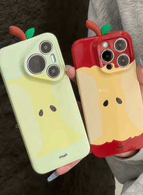 趣味苹果核公仔适用华为pura80手机壳荣耀400保护套新款nova14菲林mate70pro全包x70i硬畅享70/magic7/畅玩50