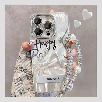 适用苹果15pro丝绸蝴蝶结手机壳