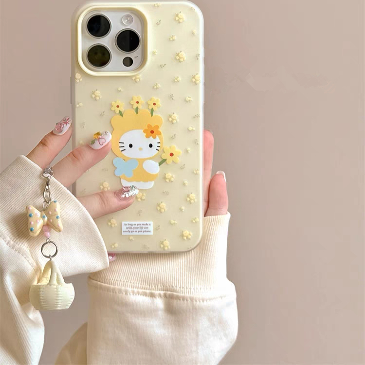 适用苹果16可爱碎花kitty手机壳