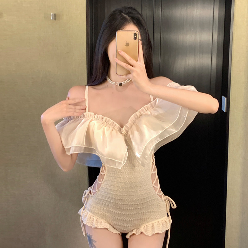Swimwear荷叶边女三角连体泳衣