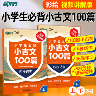 【2册】新东方小古文100篇小学三四五六年级必背古诗文校内拓展阅读专项训练含音频视频阅读理解一百篇每日吃透小古文课文阅读专项