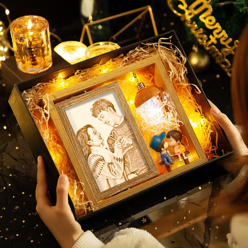 木刻画结婚礼物二周年纪念日照片定制相框摆台6英寸生日礼物女生