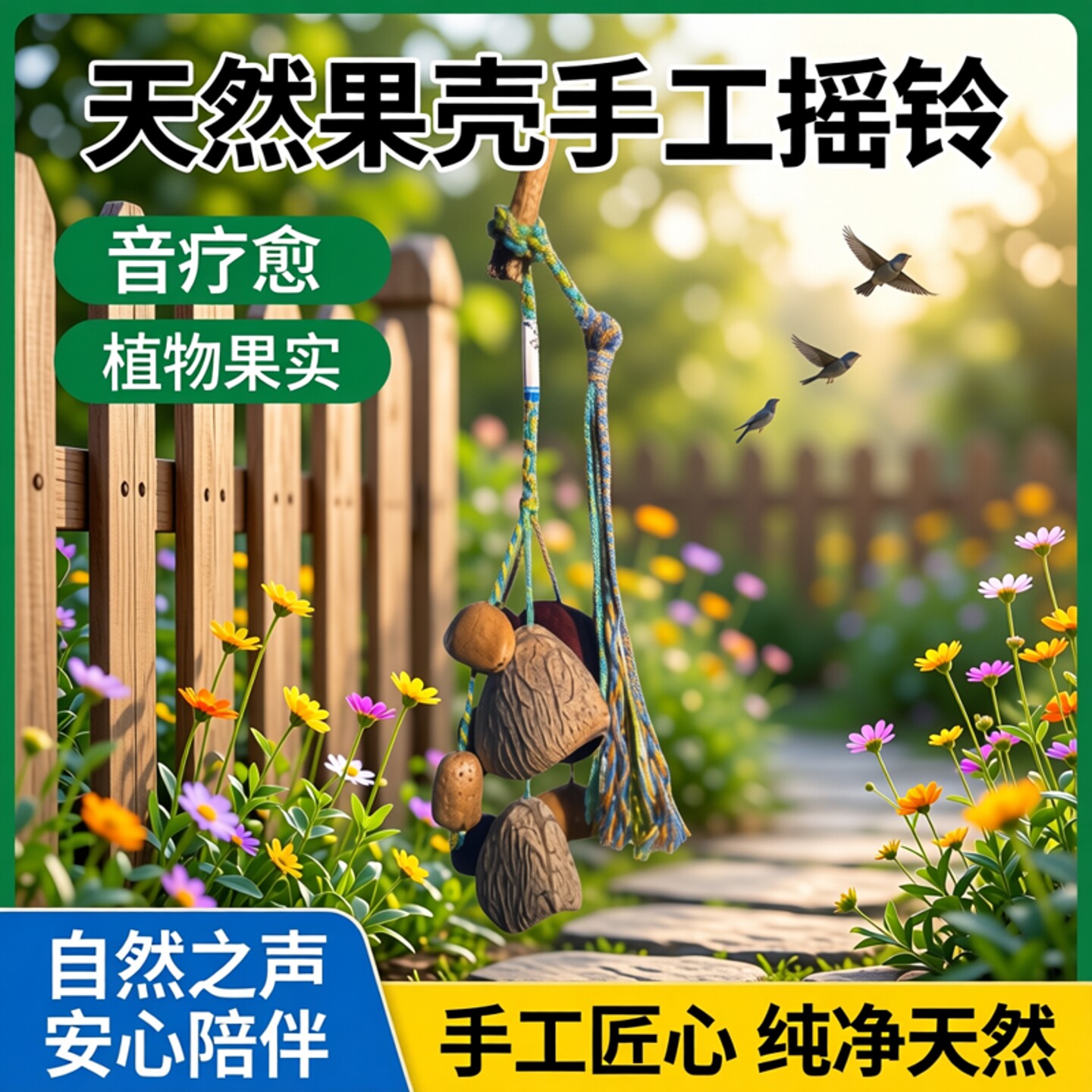 天然果壳手工摇铃手工风铃音疗愈植物果实挂件背包车载挂饰