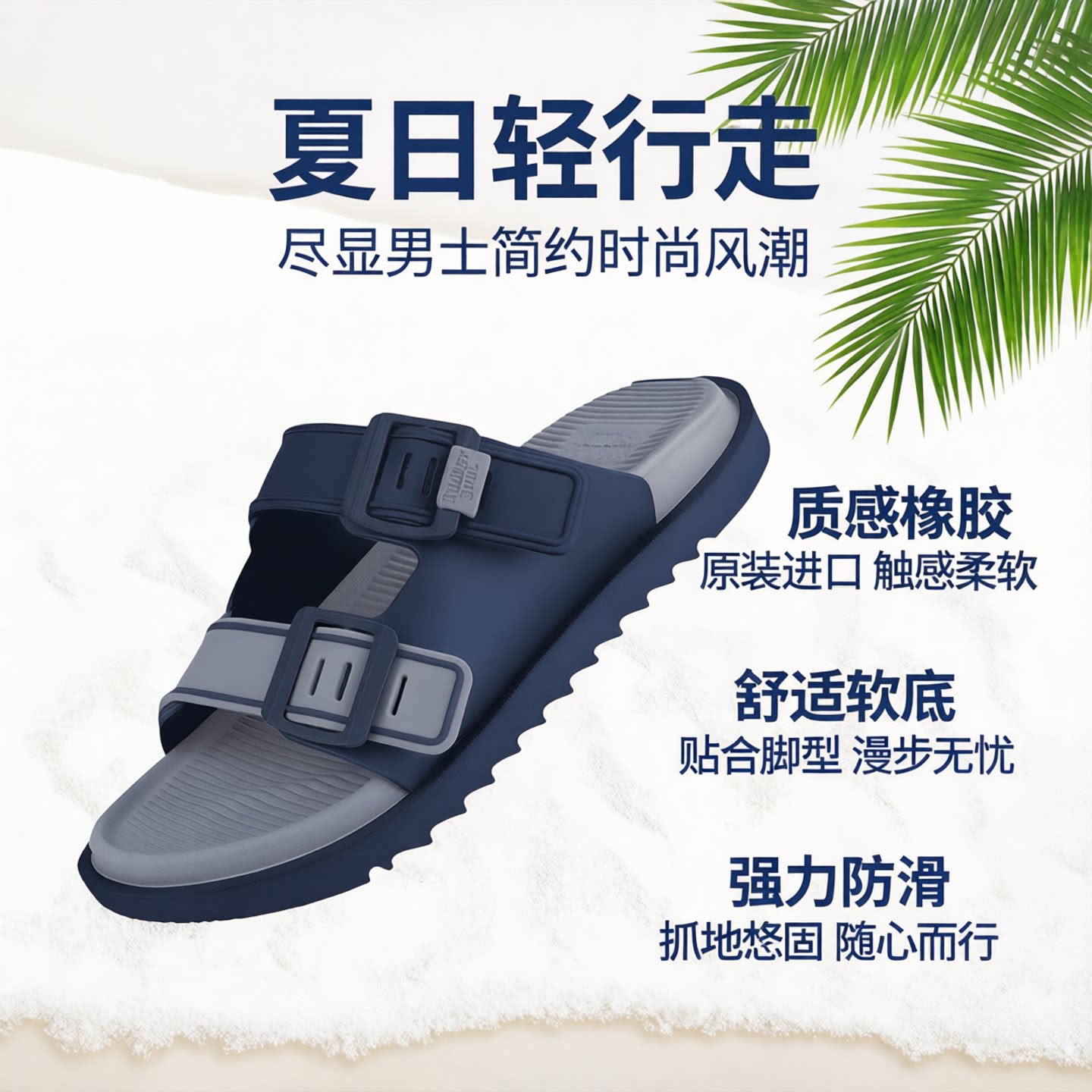 泰国进口橡胶男士防滑软底一字拖图片
