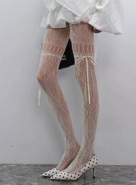 新款蝴蝶结设计感2sd island镂空白色连裤袜女春夏轻熟蕾丝网袜