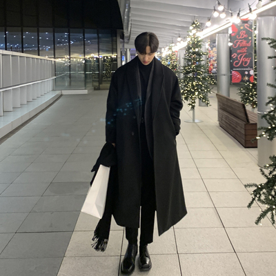 韩国褐色冬季英伦风长款羊毛大衣