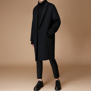 毛呢大衣宽松商务休闲西装 秋冬季 领纯色简约通勤外套 男装 特惠韩版