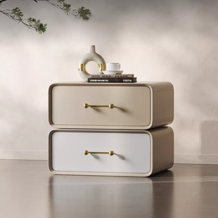 意式 简约可旋转双层高级床头柜小户型卧室储物柜侘寂床边柜