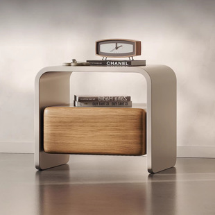 奶油高级实木收纳现代简约设计师创意床头柜卧室意式 极简床边柜