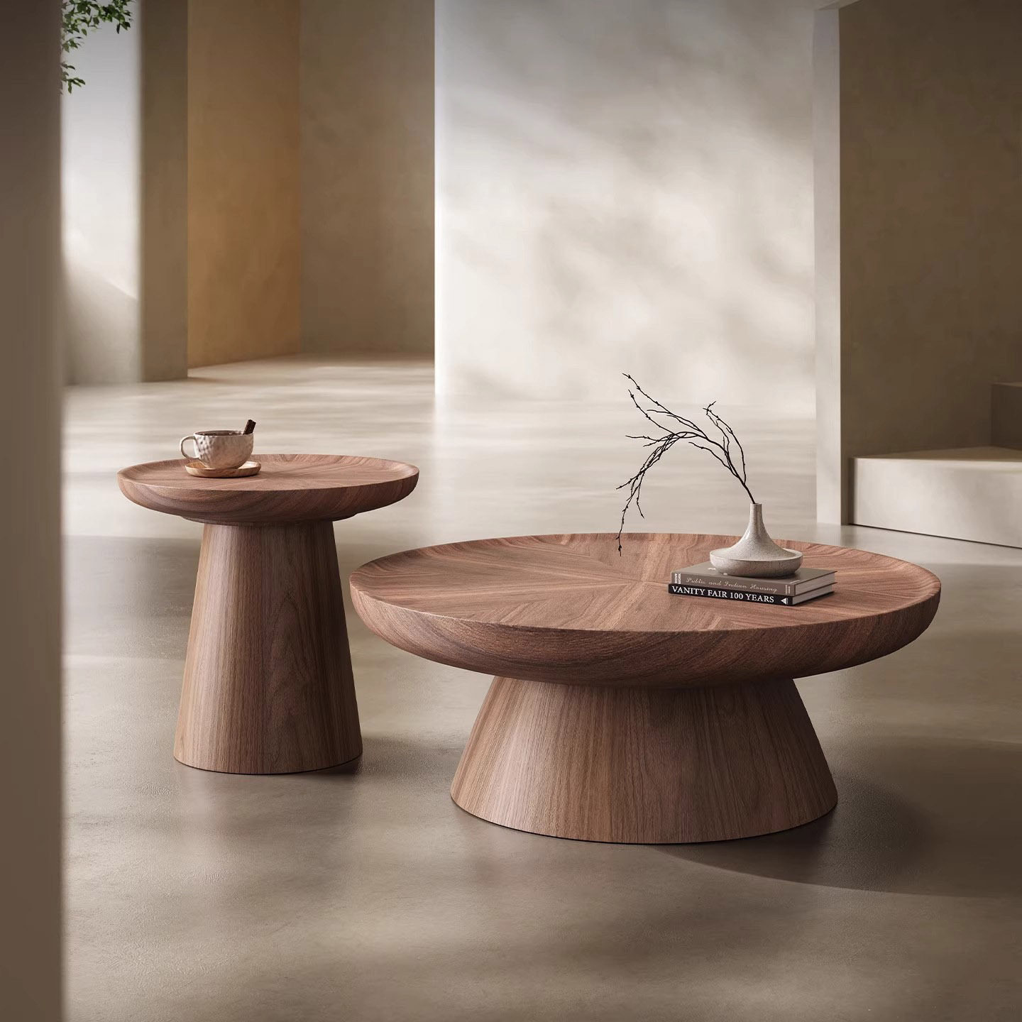 中古风圆形茶几组合客厅家用意式极简设计师高级感轻奢茶几