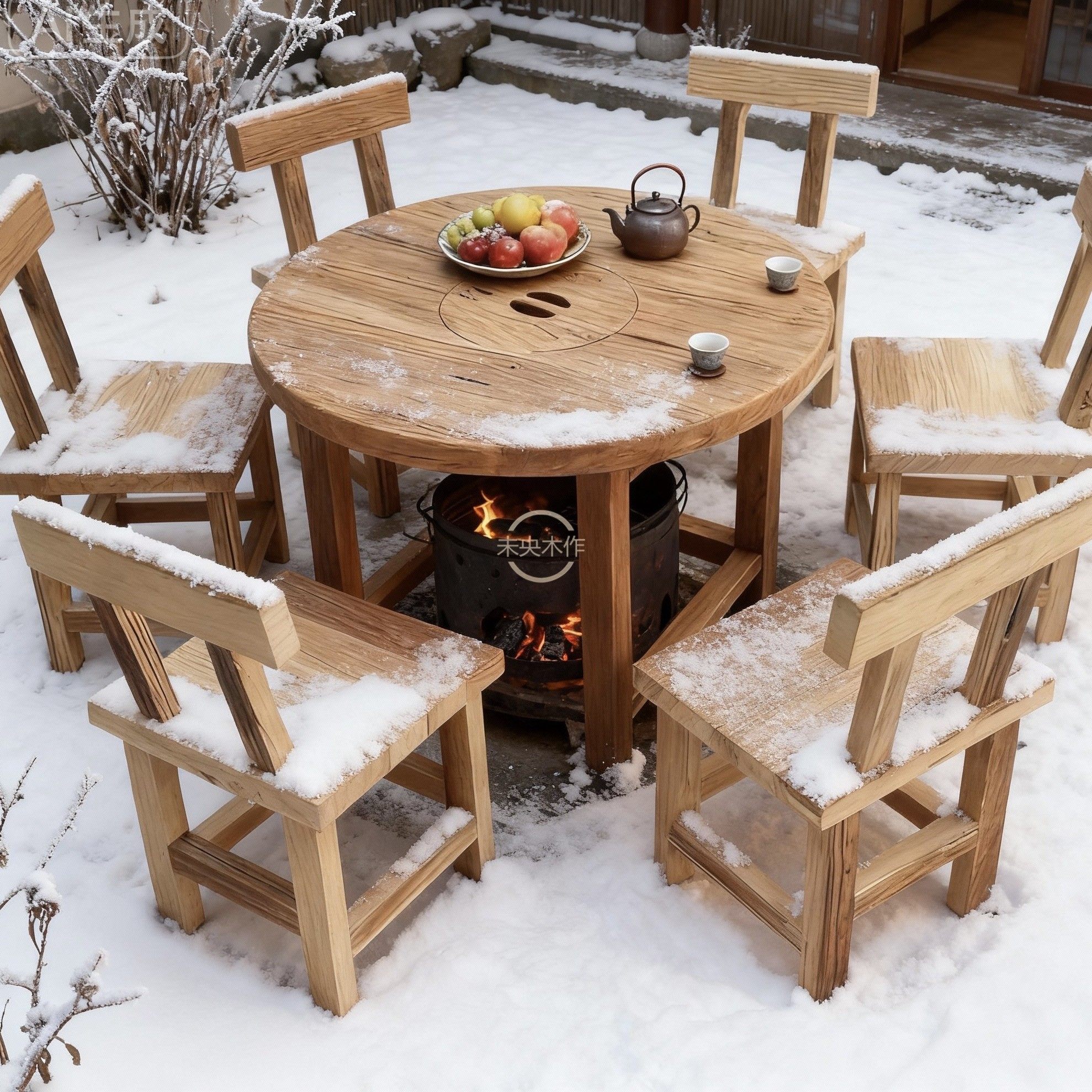 实木圆桌茶几带电磁炉阳台户外庭院家具全榫卯结构餐桌可碳烤桌子,住宅家具,茶几,淘宝优惠券,粉丝福利购,淘宝优惠卷