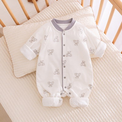 婴儿连体衣薄棉衣男宝宝衣服新生儿哈衣爬服春秋冬季纯棉外穿a类