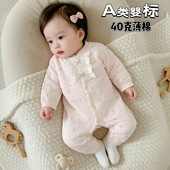 新生婴儿薄棉连体衣服满月女宝宝哈衣爬服春秋冬季 纯棉A类早春装