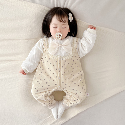 婴儿冬装连体衣夹棉哈衣爬服秋冬季衣服女宝宝外出服棉衣棉服外套