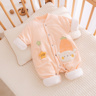 婴儿冬装棉衣宝宝夹棉连体衣加绒加厚棉服秋冬季外穿衣服哈衣爬服