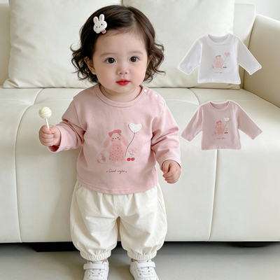 婴幼儿单件上衣女宝宝长袖T恤春秋季打底衫A类内搭一岁春夏装薄款