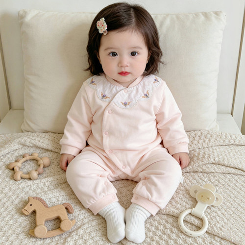 新生婴儿衣服薄棉衣连体衣慢满月女宝宝哈衣爬服早春装外出服春秋