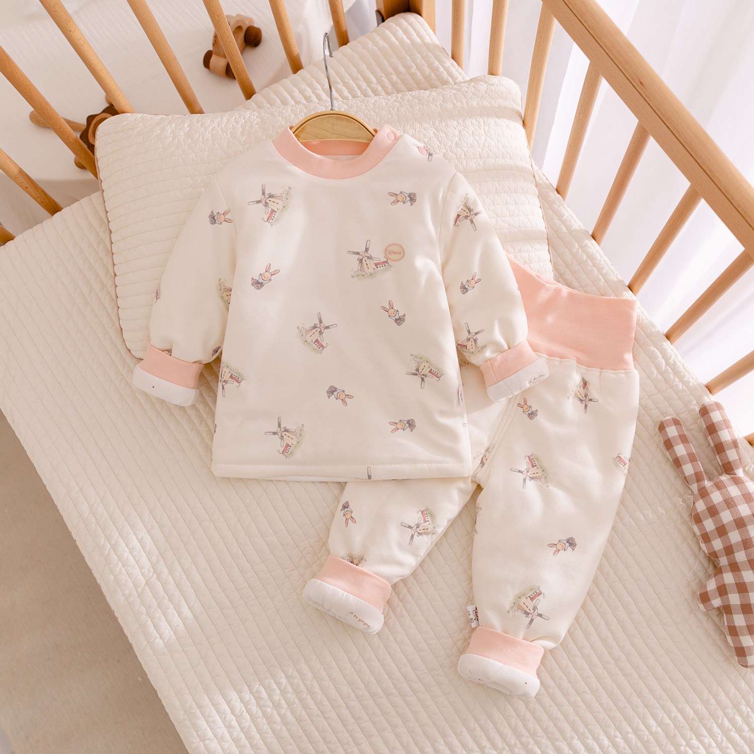 婴儿夹棉套装秋冬季家居棉服男女宝宝保暖衣服两件套纯棉高腰护肚,童装/婴儿装/亲子装,内衣套装,淘宝优惠券,粉丝福利购,淘宝优惠卷