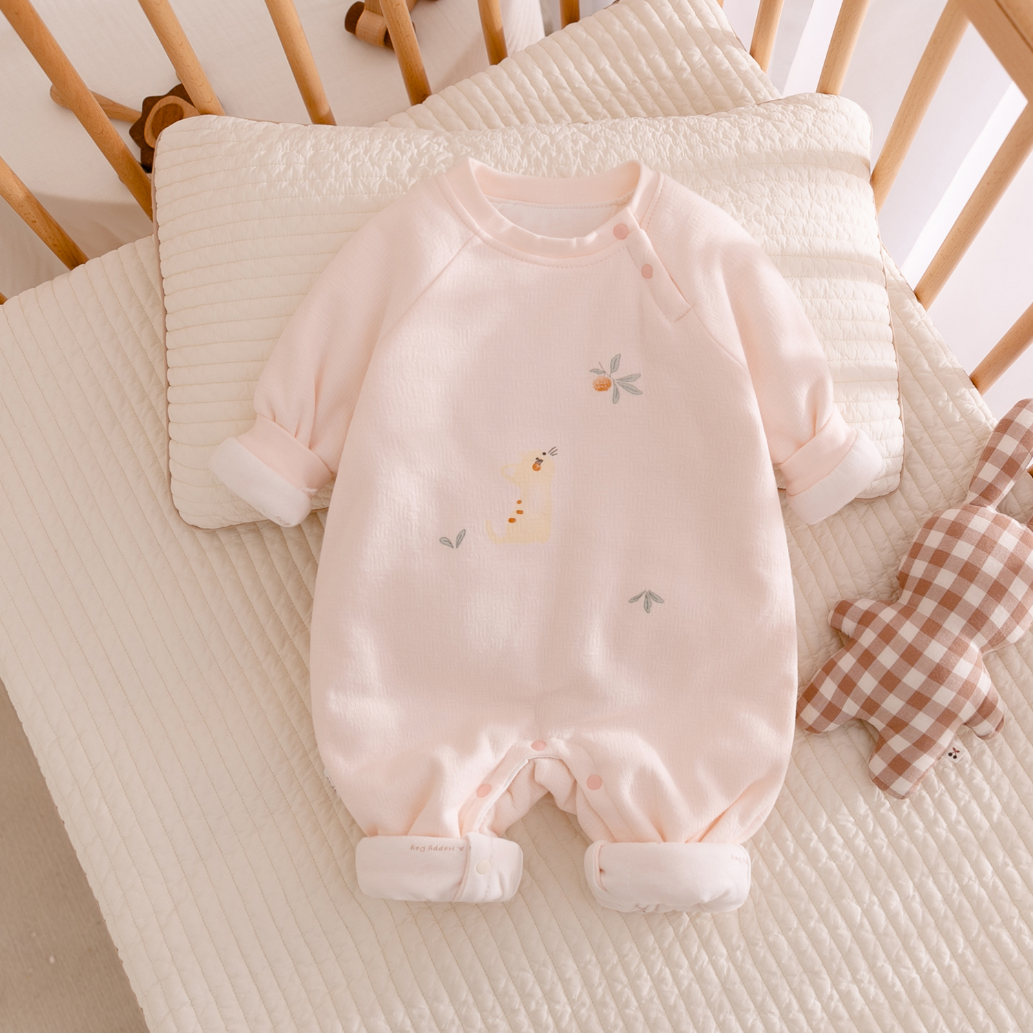 秋冬季婴儿连体衣男女宝宝哈衣爬服棉服夹棉衣服纯棉A类369个月