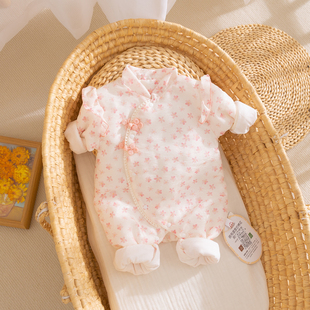 特价新生儿衣服春秋季婴儿夹棉连体衣女宝宝哈衣外穿薄棉衣中国风