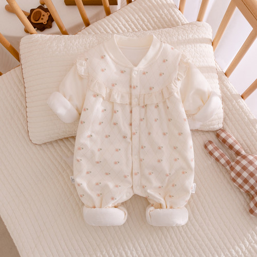 特价婴儿衣服秋冬季薄棉连体衣女宝宝纯棉A类哈衣夹棉服爬服外穿