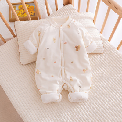 婴儿夹棉连体衣冬季男女宝宝哈衣爬服纯棉服棉衣服秋冬装加厚套装
