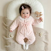 婴儿夹棉连体衣冬季 外出服 女宝宝公主纯棉哈衣爬服加厚棉衣服春装