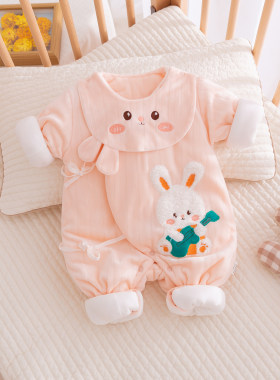 新生婴儿衣服秋冬装夹棉连体衣