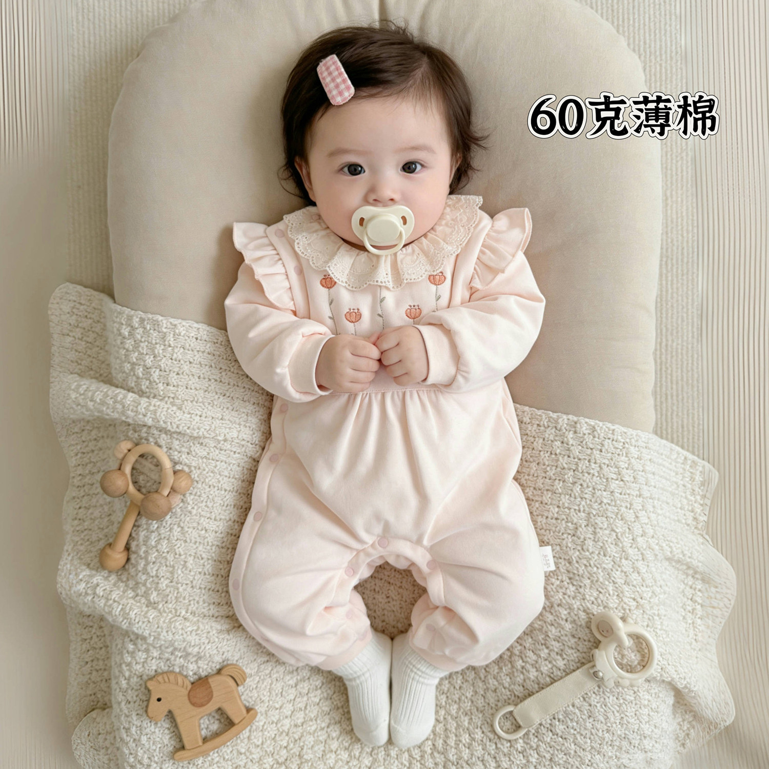 婴儿薄棉连体衣服纯棉A类外出服女宝宝哈衣爬服外穿秋冬季夹棉服图片