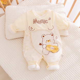 新生婴儿衣服秋冬夹棉护肚哈衣初生宝宝和尚服连体衣外穿加绒冬装