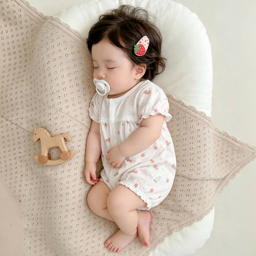婴儿衣服夏装超薄款女宝宝短袖连体衣夏季公主哈衣爬服透气外出服
