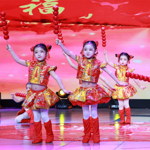 喜庆演出服男女童春节新年中国结