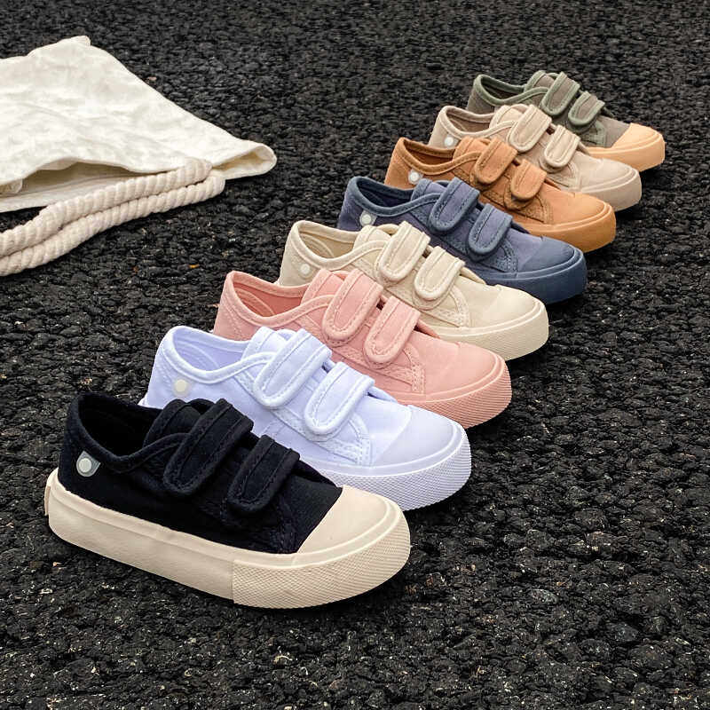 时尚韩版童鞋糖果色低帮儿童帆布鞋魔术贴2024春秋款男女宝宝软底