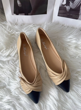 2026新款春口秋晚平底晚风温柔女浅口单鞋褶皱浅一脚蹬软底尖头鞋