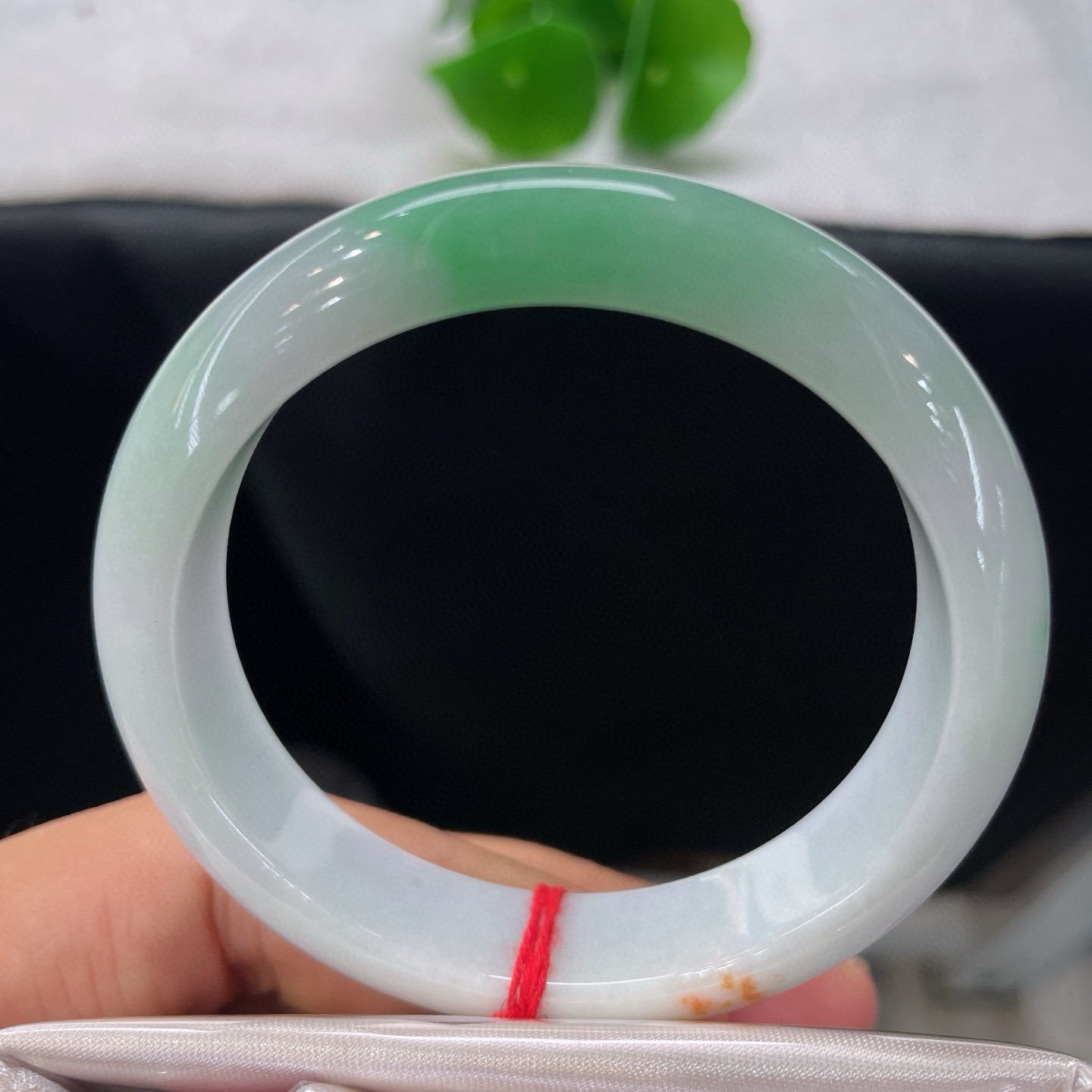 天然A货翡翠手镯52.8白底飘阳绿洒金三彩缅甸老坑玉镯正圈