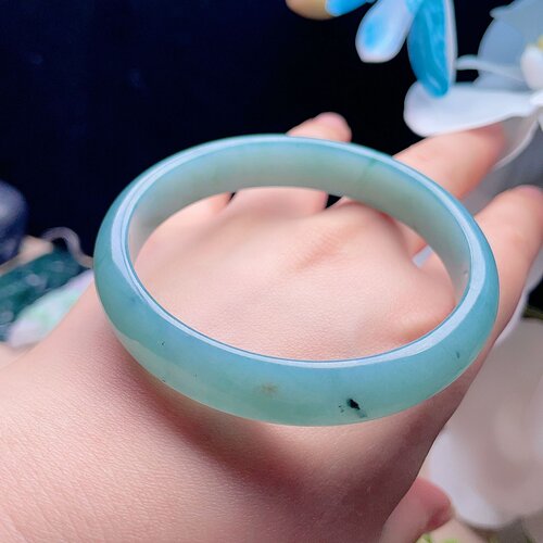 天然翡翠手镯晴水蓝绿飘花玉镯