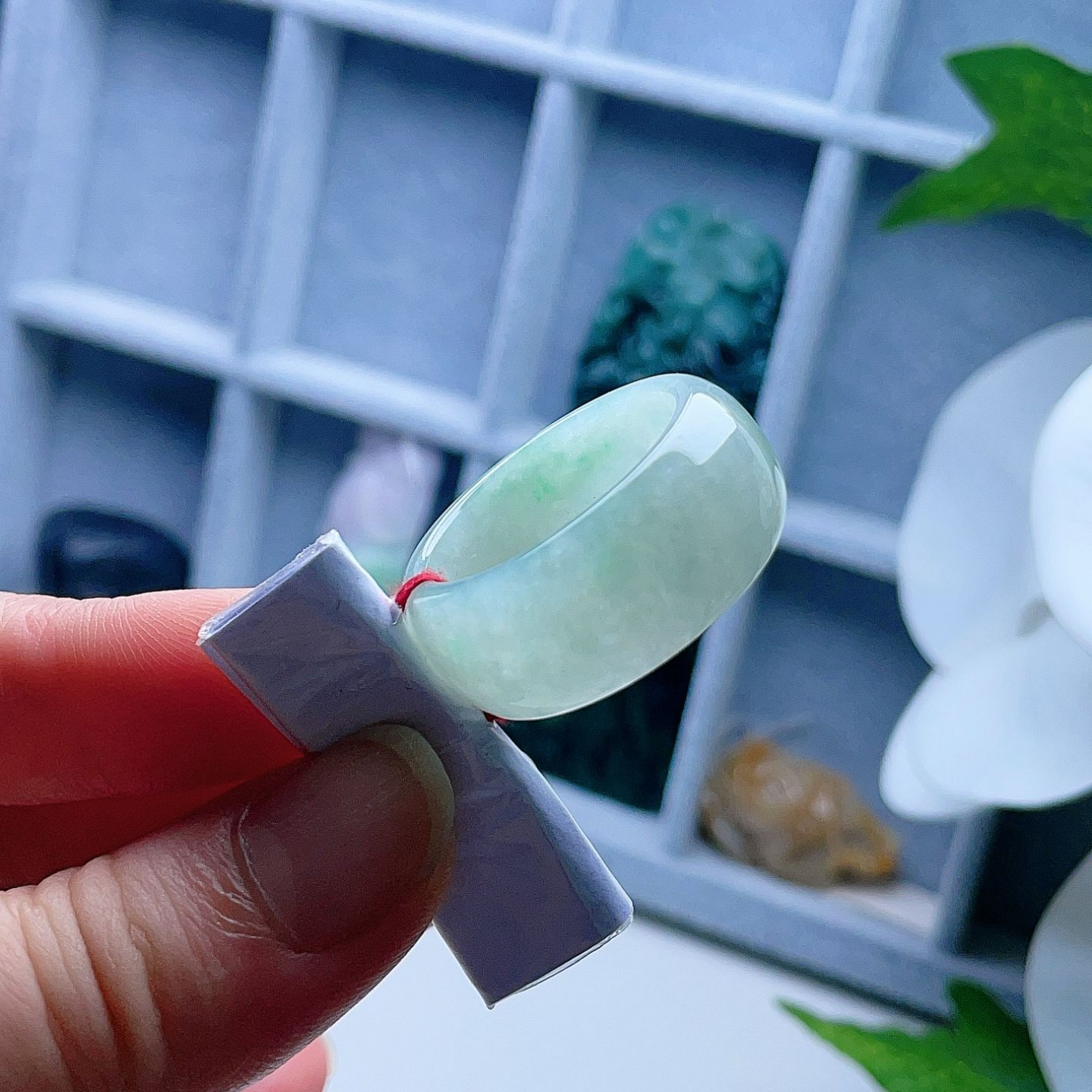 天然翡翠宽边戒指甜水绿飘阳绿