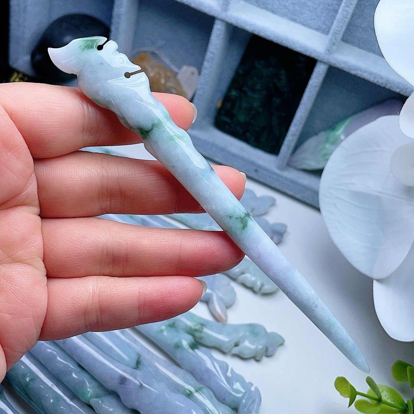 天然A货翡翠凤凰发簪乳白紫底飘花缅甸老坑玉簪意境吉祥如意百搭