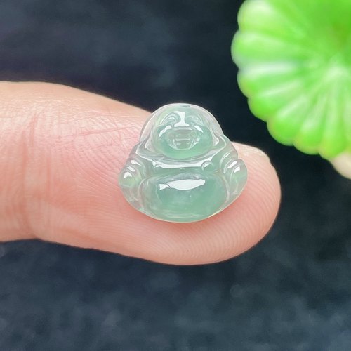 A货冰种吊坠笑佛天然翡翠迷你佛