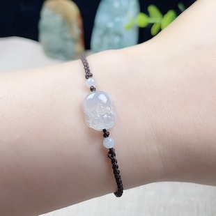缅甸A货乳白翡翠小貔貅手链玉坠天然老坑冰皮丘编织手串可拉伸款