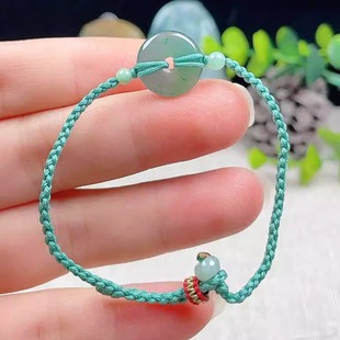 天然A货翡翠迷你蓝水飘花小平安扣手链可拉伸编织手串一生平安