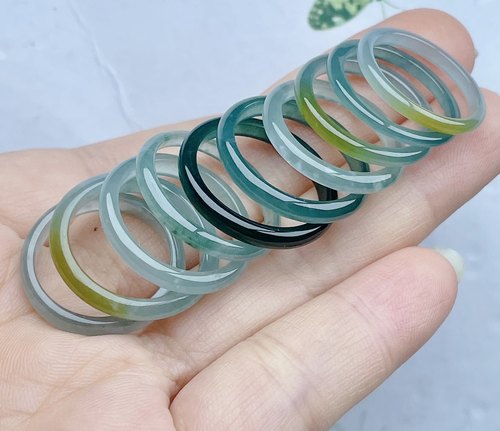 天然A货细边戒指晴蓝水双彩正品